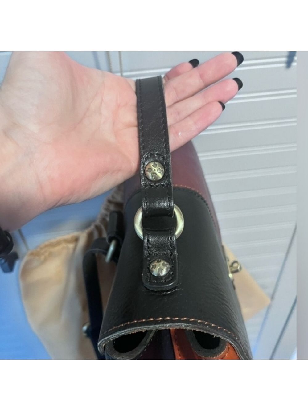 Patricia Nash Sinclair Leather Convertible Backpack-Colorblock Black/Tan- EUC - Picture 8 of 13